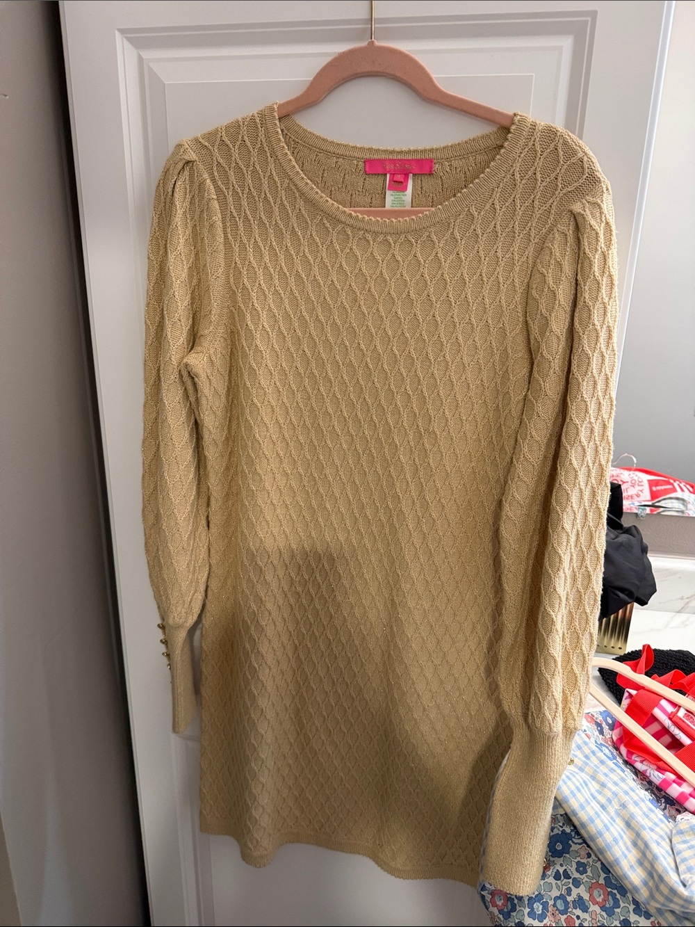 Lilly Pulitzer Pale Yellow Cable-Knit Long-Sleeve Dress